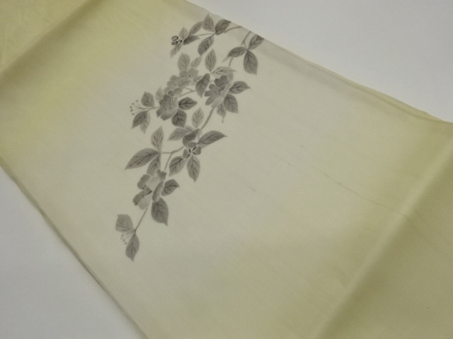 Hand-painted Nagoya obi with floral and foliage patterns for summer